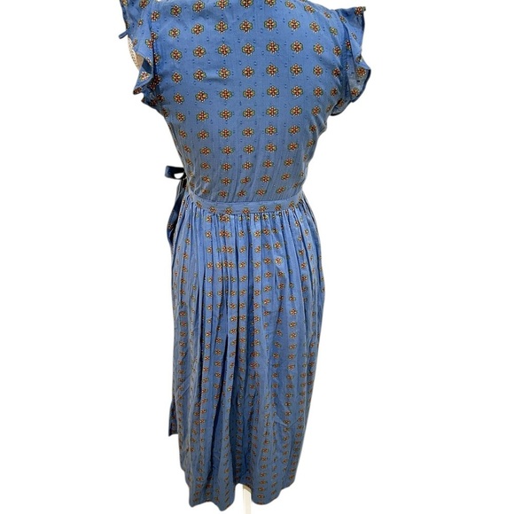 & Other Stories Blue orange floral Midi wrap cotton Dress flutter sleeve size 0 - Picture 10 of 16